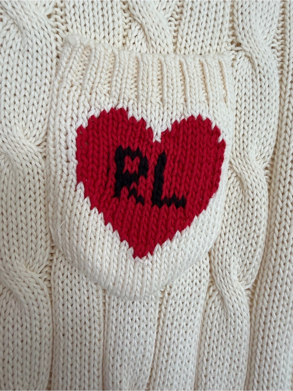 Polo Ralph Lauren Heart Intarsia Cable Knit Pima Cotton Sweater Top XS Cream - Picture 4 of 6